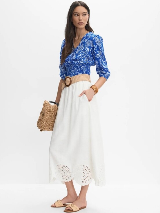 Melanie Lyne Dresses & Skirts - Melanie Lyne Scalloped Hem Maxi Skirt Size 10 Porcelain (White) Linen Blend